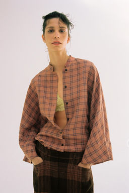 CAMISA LINO CUADROS ZW COLLECTION / Caldero