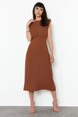 Kahverengi A Kesim Midi Dokuma Elbise TWOSS24EL00601