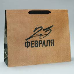 Цена за 2 шт. Пакет подарочный крафтовый, упаковка, С 23 февраля, L 40?31?11.5 см