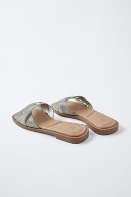 FLAT SLIDER SANDALS WITH RHINESTONE STRAPS - Zara фото 4