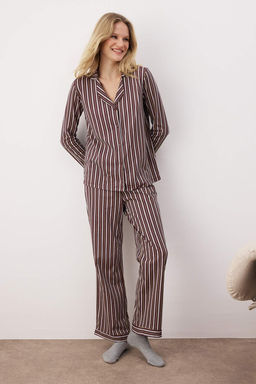 Trendyolmilla Pembe %100 Pamuklu Cizgili Gomlek-Pantolon Orme Pijama Tak?m? THMAW24PT00144  фото 18