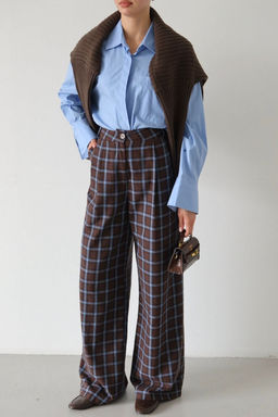 Kahverengi Ekose Wide Leg Pantolon TWOAW26PL00173 - Trendyolmilla фото 2