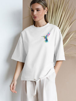 Футболка из эластичного футера с авторским принтом - Vilatte фото 3