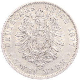 Монета 2 марки 1877 года D Германия (Бавария)