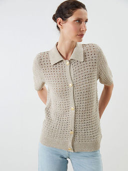 Polo Yaka Ajurlu Kad?n Triko Yelek