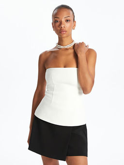 Straplez Yaka Peplum Bluz