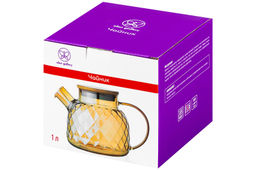 Чайник 1 л 20,5*13,5*12,5 см Crystal glass с ситом+бамб.крышк.с метал. дном/с силик.уплот, золото - Elan gallery фото 9