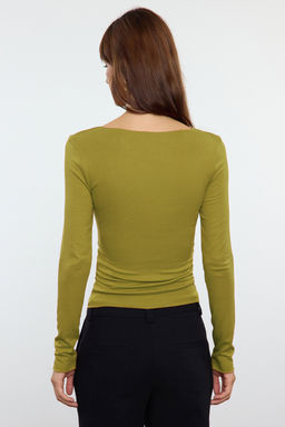 Yag Yesili Fitted/Vucuda Oturan Buzgu Detayl? Esnek Orme Bluz TWOAW25BZ00225