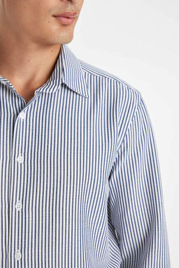 Рубашка с длинными рукавами и жатым воротником поло Modern Fit - Defacto фото 5