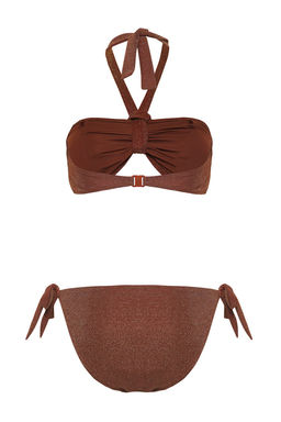 Trendyolmilla Kahverengi Straplez Inci Aksesuarl? Simli Brazilian Bikini Tak?m? TBESS25BT00075  фото 7