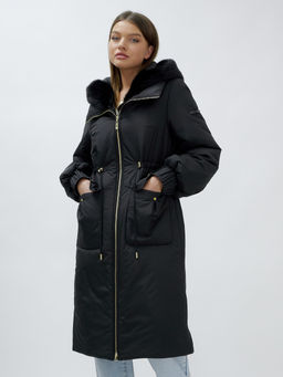 Пальто зимнее женское стильное с норкой люкс класса черного цвета 8628Ch - Mtforce фото 15