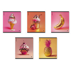 АКЦИЯ Цена за 5 шт. Тетрадь общая ученическая ErichKrause Glow Food, 48 листов, клетка, матовая ламинация+выборочный УФ-лак_MIX-PACK