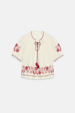 BLUSA BORDADOS BORLAS / Blanco - Zara фото 6