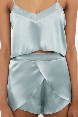 Trendyolmilla Pudra Saten Ip Ask?l? Sortlu Dokuma Pijama Tak?m? THMSS23PT00097 фото 12