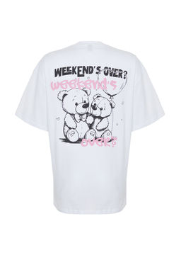 TRENDYOLMILLA Beyaz %100 Pamuk Ay?c?k Bask?l? Oversize/Genis Kal?p K?sa Kollu Orme T-Shirt TWOSS24TS00173 фото 8