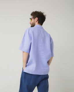 Рубашка льняная поло лаванда 26012