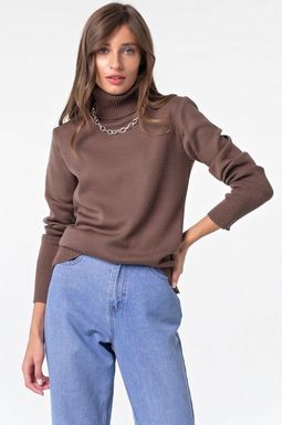 Водолазка вязаная с длинным рукавом из шерсти кофейная