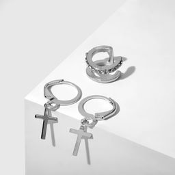 Набор серьги и кафф Крестики кольца, цвет белый в серебре