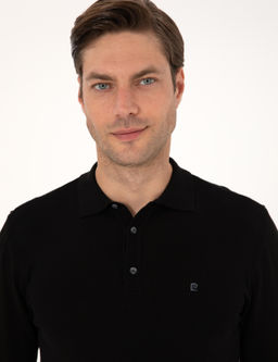 Siyah Slim Fit Polo Yaka Basic Triko Kazak - Pierre cardin фото 2