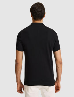 Siyah Slim Fit Fermuarl_ Polo Yaka Triko T-shirt