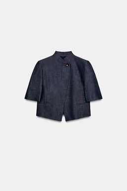 BLAZER MANGA CORTA CON LINO PESPUNTES CONTRASTE / ?ndigo - Zara фото 6