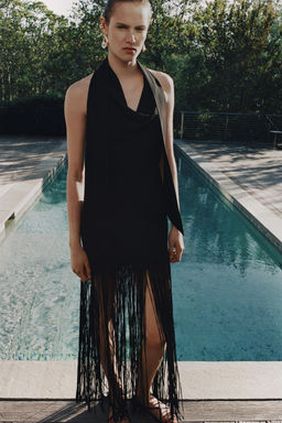 VESTIDO HALTER FLECOS ZW COLLECTION / Negro