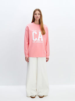 Bisiklet Yaka Bask?l? Oversize Kad?n Sweatshirt Tunik