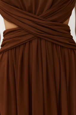 TRENDYOLMILLA Kahverengi Pencere/Cut Out Detayl? Orme Tul Elbise TPRSS24EL00022 фото 5