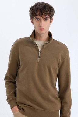 Comfort Regular Fit Rahat Kal?p Dik Yaka Fermuarl? Kal?n Basic Duz Sweatshirt - Defacto фото 14