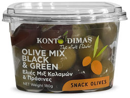 Микс оливок зеленых и Каламата с косточкой 180 г лоток