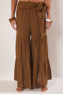 Trendyolmilla Kahverengi Dokuma Baglama Detayl? Volanl? Plaj Pantolon TBESS25PL00009 фото 3