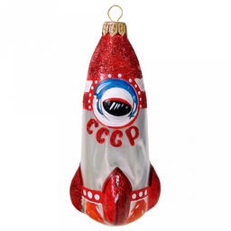 Елочная игрушка фигурка стеклянная "Ракета Восток" д6,2см, h14,3см, ручная художественная роспись, подарочная упаковка (Россия)