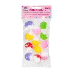 Hobbius KPD-30 Помпоны 30 мм 15 шт ассорти