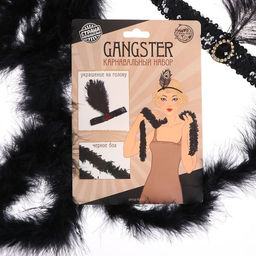 Карнавальный набор Gangster party, повязка на голову с пером, боа - Страна карнавалия фото 7