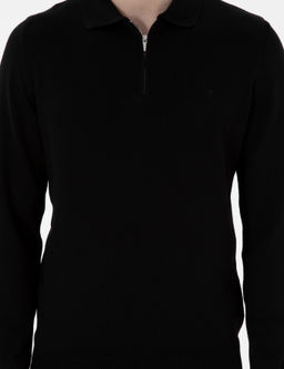Siyah Slim Fit Fermuarl_ Polo Yaka Basic Triko Kazak - Pierre cardin фото 6