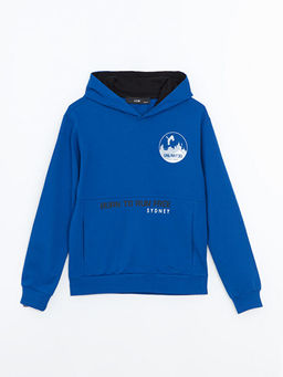 Kap??onlu Bask?l? Erkek ?ocuk Sweatshirt