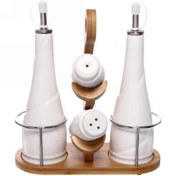 Набор для специй 4 предмета "White magic" (2емкости для масла 400мл и уксуса+2солонки) полоски