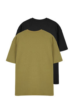 TRENDYOL MAN Haki-Siyah Oversize/Genis Kesim 2li Paket Yaz? Bask?l? %100 Pamuk T-Shirt TMNSS25TS00211 - Trendyolmilla фото 10
