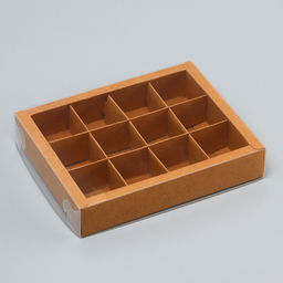Коробка для 12 конфет, крафт с прозрачной крышкой, 19×15×3.5 см