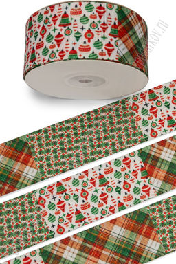 Лента репсовая 4 см*25 ярд с рисунком "Микс" SF-7479, №14