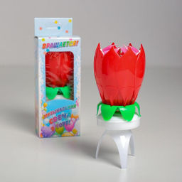 Свеча для торта музыкальная Тюльпан, крутящаяся, красная, 14,56 см