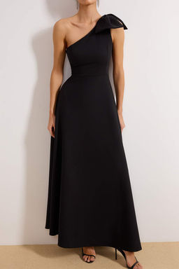 Siyah A-Kesim Dokuma S?k Abiye & Mezuniyet Elbise TPRSS24AE00163