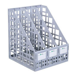 Лоток вертикальный для бумаг Стамм 240 мм, серый пластик, 3 отделения