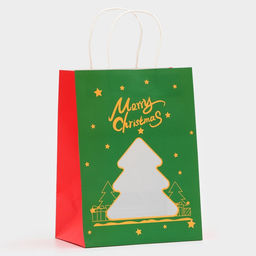 Цена за 2 шт. Пакет подарочный бумажный с окном «Ёлка» 19×26×13 см, крафт зеленый