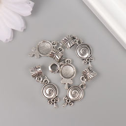 Цена за 5 шт. Бейл с подвеской металл для творчества «Конфета на палочке», серебро, 2.7×1 см