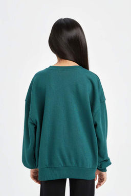 Зеленый свитшот оверсайз с широким кроем и круглым вырезом в стиле Гарри Поттера для девочек - Defacto фото 5