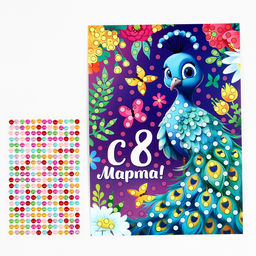 Аппликация жемчужными полубусинами Прекрасный павлин. 8 марта