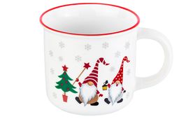 Кружка 400 мл 13*9,5*8,8 см Гномики с елкой с красной каймой NEW BONE CHINA