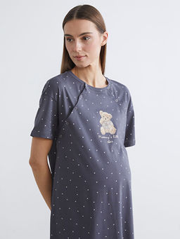 Bisiklet Yaka Bask?l? Hamile Gecelik