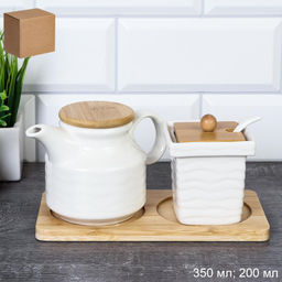 Чайник заварочный 350 мл и сахарница 200 мл с ложкой / CF128 /уп 36/ на подставке